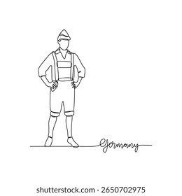 One continuous line drawing of Germany signature themes design vector illustration. Germany national clothes in simple linear style vector design concept. Good design for tourism and travel campaign.
