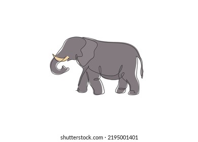 One continuous line drawing of giant African elephant. Wild animal national park conservation. Safari zoo concept. Dynamic single line draw graphic design vector illustration