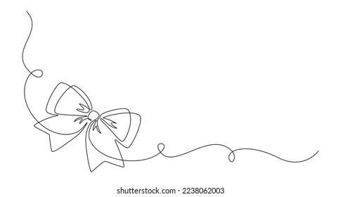 One continuous line drawing of gift ribbon bow. Christmas and birthday present wrap in simple linear style. Concept of holiday and celebration in editable stroke. Thin vector illustration