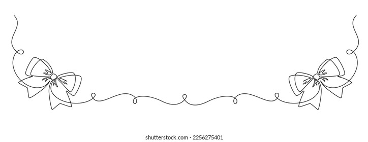 One continuous line drawing of gift ribbon bow. Christmas and birthday present wrap in simple linear style. Concept of holiday and celebration in editable stroke. Thin outline vector illustration