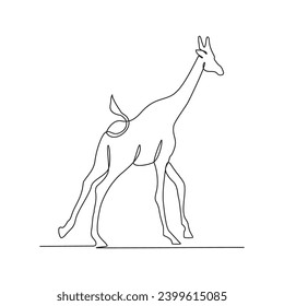 Eine fortlaufende Zeichnung einer Giraffe in der riesigen Savanne sucht nach Nahrungsvektorgrafik. Vektorgrafik zur tierischen Aktivität.
