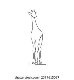 Eine fortlaufende Zeichnung einer Giraffe in der riesigen Savanne sucht nach Nahrungsvektorgrafik. Vektorgrafik zur tierischen Aktivität.