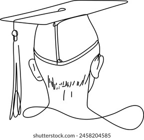 Una línea continua de dibujo de chica en sombrero de graduado