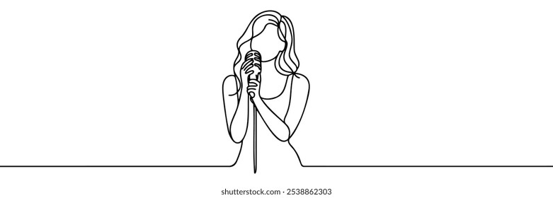 one continuous line drawing of girl singing.
