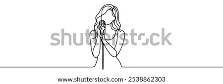one continuous line drawing of girl singing.