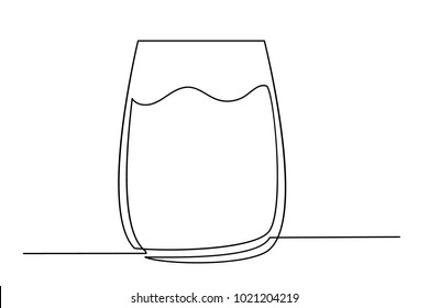 One continuous line drawing. A glass with water. Close-up. Contemplation drawing a thin black line on a white background.