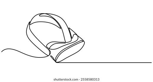 One continuous line drawing of  glasses of virtual reality. Virtual game concept. Single line draw design vector graphic illustration, Virtual reality headset - VR. Icon with reflection on white.