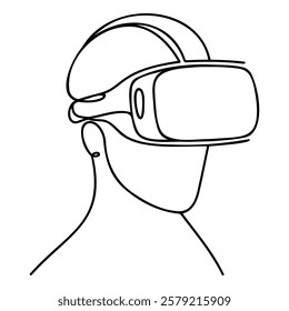 One continuous line drawing of glasses of virtual reality. Virtual game concept. Single line draw design vector graphic illustration.