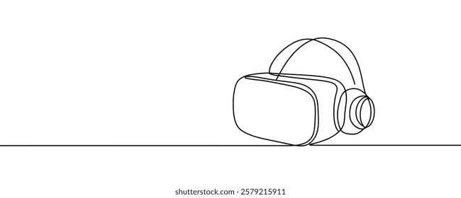 One continuous line drawing of glasses of virtual reality. Virtual game concept. Single line draw design vector graphic illustration.