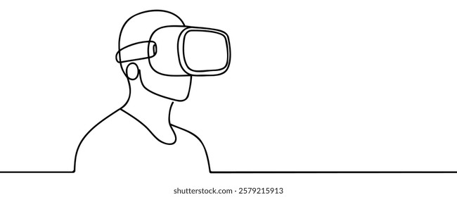 One continuous line drawing of glasses of virtual reality. Virtual game concept. Single line draw design vector graphic illustration.