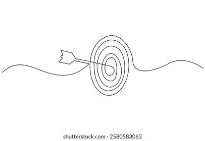 One Continuous Line Drawing of Goals Icon. Single Line Vector Illustration, Continuous one line drawing of target icon. abstract line art illustration of archery target symbol.