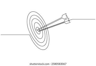 One Continuous Line Drawing of Goals Icon. Single Line Vector Illustration, Continuous one line drawing of target icon. abstract line art illustration of archery target symbol.