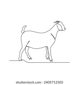 One continuous line drawing of Goat vector illustration. Goats are highly social animals, living in herds with established hierarchies and complex communication through bleats and body language.