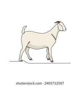 One continuous line drawing of Goat vector illustration. Goats are highly social animals, living in herds with established hierarchies and complex communication through bleats and body language.