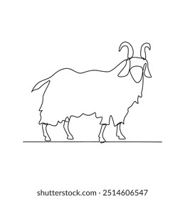 One continuous line drawing of Goat vector illustration. Goats are highly social animals. Animal themes design vector with simple linear style concept. Good design for education presentation purpose.