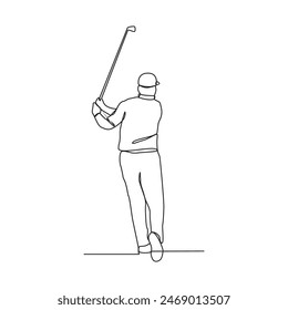 Una línea continua de dibujo de la Ilustración vectorial deportiva Golf. La gente está jugando golf en el campo con el sistema de campeonato en el concepto de Vector de estilo continuo de diseño lineal simple. 