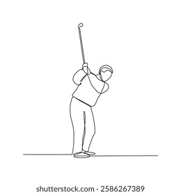 One continuous line drawing of Golf sports vector illustration. The people is playing golf golf sports in the field with championship system in simple linear design continuous style vector concept.