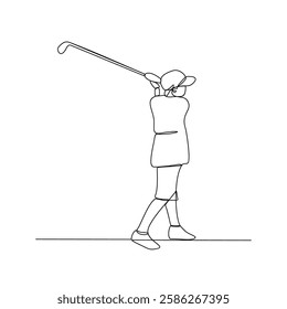 One continuous line drawing of Golf sports vector illustration. The people is playing golf golf sports in the field with championship system in simple linear design continuous style vector concept.