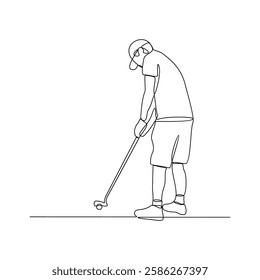 One continuous line drawing of Golf sports vector illustration. The people is playing golf golf sports in the field with championship system in simple linear design continuous style vector concept.