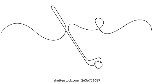 one continuous line drawing of golf stick and ball.golf sport symbol sign,competition,championship.one single line vector