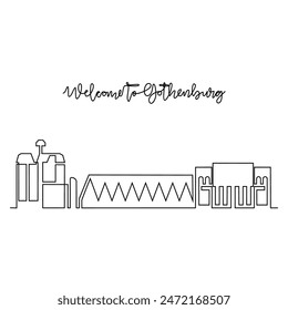 One continuous line drawing of Gothenburg. skyline vector illustration. Modern city in Europe in simple linear style vector design concept. One big city in Sweden. Iconic architectural building design