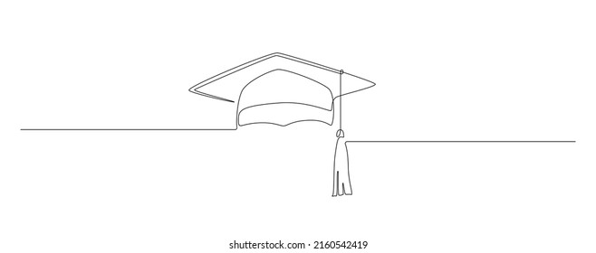 One continuous line drawing of graduation hat. Studying thin symbol or logo in simple linear style. Concept of student of university college and school. Editable stroke. Doodle vector illustration