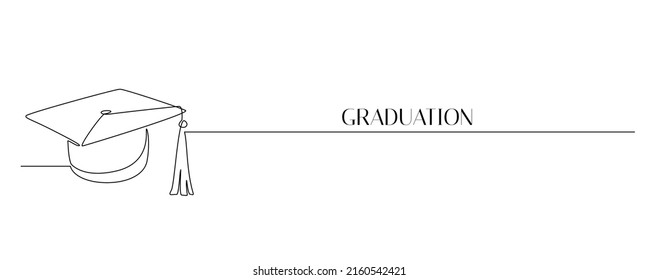 One continuous line drawing of graduation hat. Studying graduate thin symbol in simple linear style. Concept of student of university academy and school. Editable stroke. Doodle vector illustration