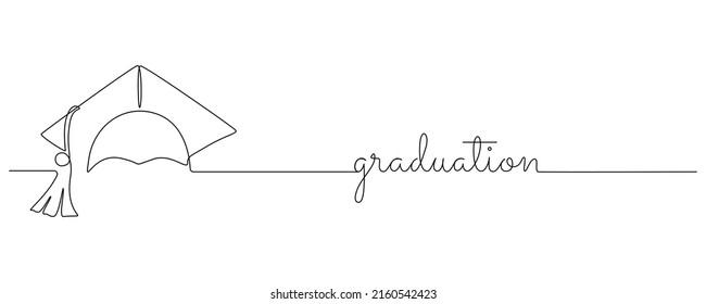 Un dibujo continuo de la tapa de graduación. Estudiar el símbolo delgado o el logotipo en un estilo lineal simple. Concepto de monolina de estudiante universitario y universitario. Trazo editable. Ilustración del vector Doodle