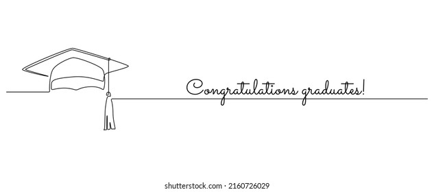 One continuous line drawing of graduation hat. Studying thin symbol or logo in simple linear style. Concept of student of university and college. Editable stroke. Doodle vector illustration