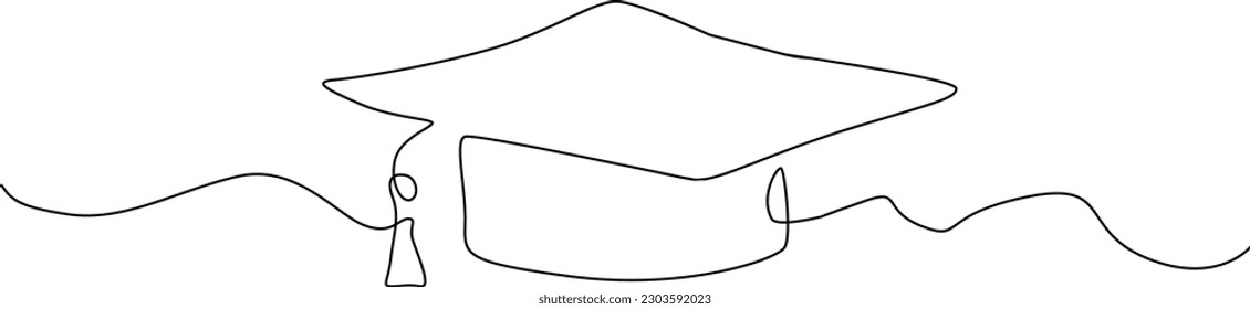 One continuous line drawing of graduation cap. Trendy single line draw graphic design vector illustration