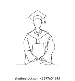 One continuous line drawing of Graduation activities are carried out by students wearing a toga as symbol of graduation vector illustration. Graduation illustration simple linear style design concept