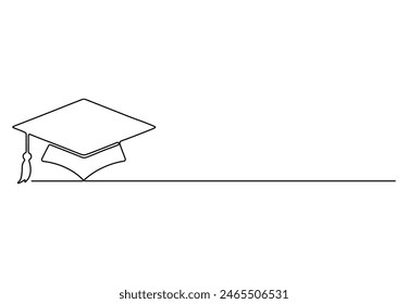 Una línea continua de dibujo de la tapa de graduación. Aislado sobre fondo blanco Ilustración vectorial