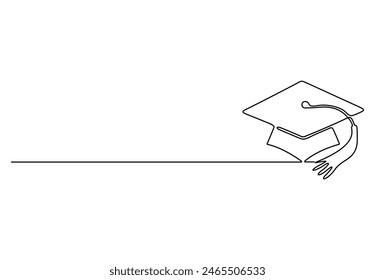 Una línea continua de dibujo de la tapa de graduación. Aislado sobre fondo blanco Ilustración vectorial