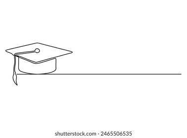 One continuous line drawing of graduation cap. Isolated on white background vector illustration