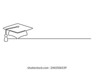 Una línea continua de dibujo de la tapa de graduación. Aislado sobre fondo blanco Ilustración vectorial