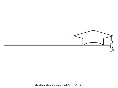 One continuous line drawing of graduation cap. Isolated on white background vector illustration