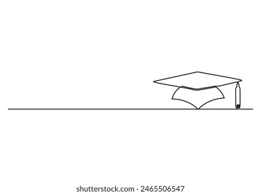 One continuous line drawing of graduation cap. Isolated on white background vector illustration