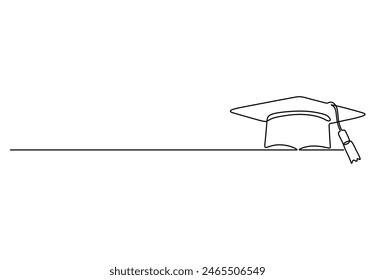 Una línea continua de dibujo de la tapa de graduación. Aislado sobre fondo blanco Ilustración vectorial