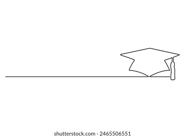 Una línea continua de dibujo de la tapa de graduación. Aislado sobre fondo blanco Ilustración vectorial