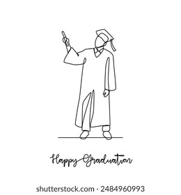 One continuous line drawing of Graduation ceremony vector illustration. Graduation themes design in simple linear concept. Illustration of students wearing a toga as symbol of graduation ceremony.