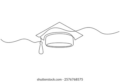 One continuous line drawing of graduation cap, hand drawn line art vector illustration. Continuous cap one line art drawing of graduation hat concept outline vector.