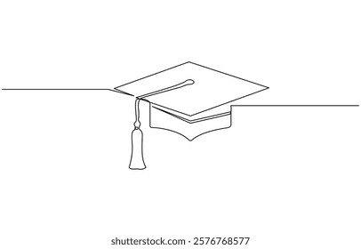 One continuous line drawing of graduation cap, hand drawn line art vector illustration. Continuous cap one line art drawing of graduation hat concept outline vector.