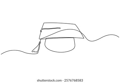 One continuous line drawing of graduation cap, hand drawn line art vector illustration. Continuous cap one line art drawing of graduation hat concept outline vector.