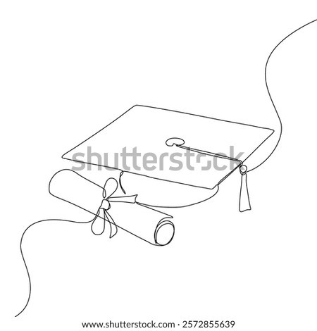 One continuous line drawing of graduation hat. Concept of student of university college and school. Doodle vector illustration.