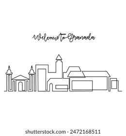 One continuous line drawing of Granada skyline vector illustration. Modern city in Europe in simple linear style vector design concept. One of big city in Spain. Iconic architectural building design.