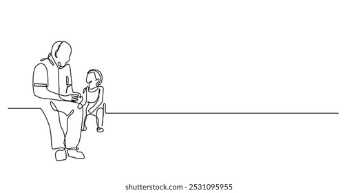 one continuous line drawing of grandfather and grandson.one line drawing of grandfather telling a story to grandson.single line of grandfather and grandson's relationship.one line vector illustration.