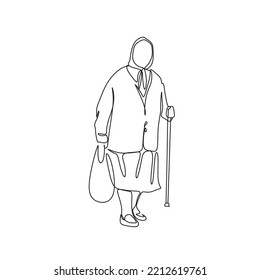 One continuous line drawing, grandmother walking