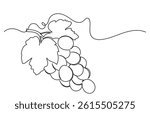 One continuous line drawing of a grape bunch, minimalist and clean. A simple, line art grape isolated on a white background vegan symbol in linear doodle style. Great for organic food designs vector.