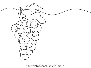 One continuous line drawing of grapes. Simplified linear design for fruit and wine concepts. Minimalist hand-drawn illustration.