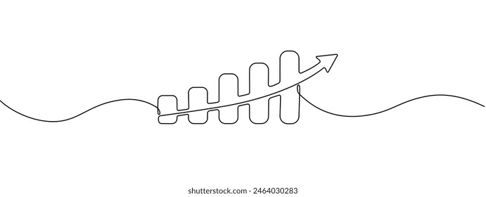 Dibujo lineal continuo de un gráfico con una flecha hacia arriba. Icono de gráfico de negocios aislado sobre un fondo blanco. Ilustración de línea editable de Vector